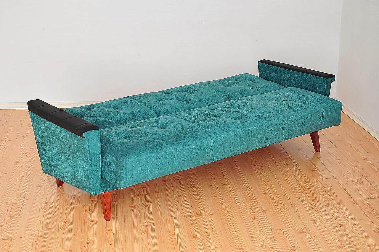 Convertible sofa bed with leather armrests and beech legs, 1960s 4