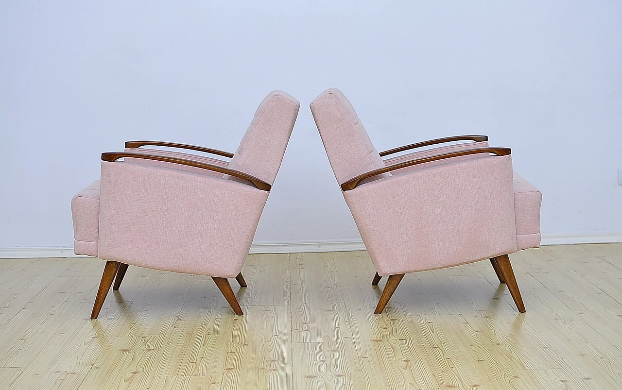 Pair of beech and pink fabric armchairs, 1960s 6