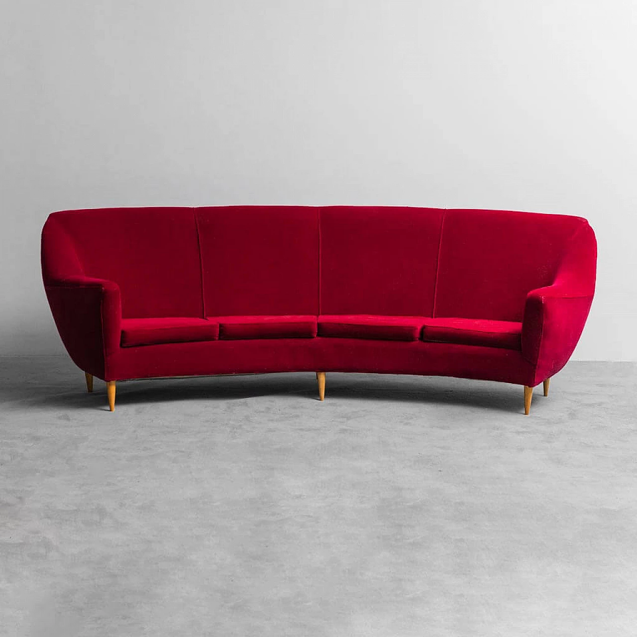 Red velvet sofa in the style of Ico Parisi, 1950s 1