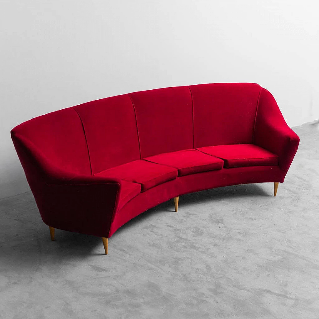Red velvet sofa in the style of Ico Parisi, 1950s 9