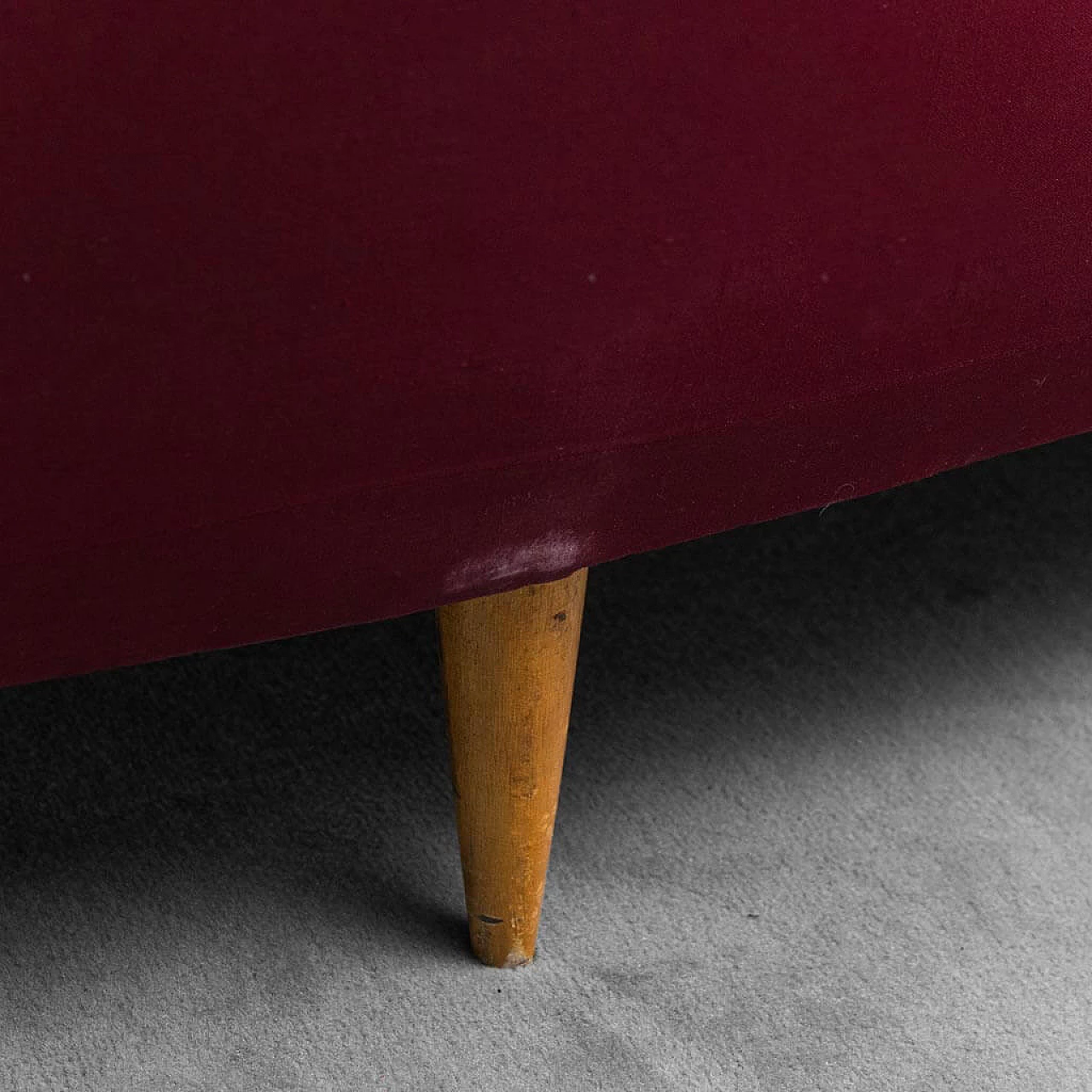Red velvet sofa in the style of Ico Parisi, 1950s 13