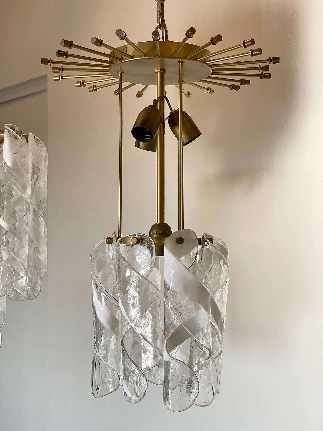 Pair of gilded metal and Murano glass chandeliers, 1980s 11