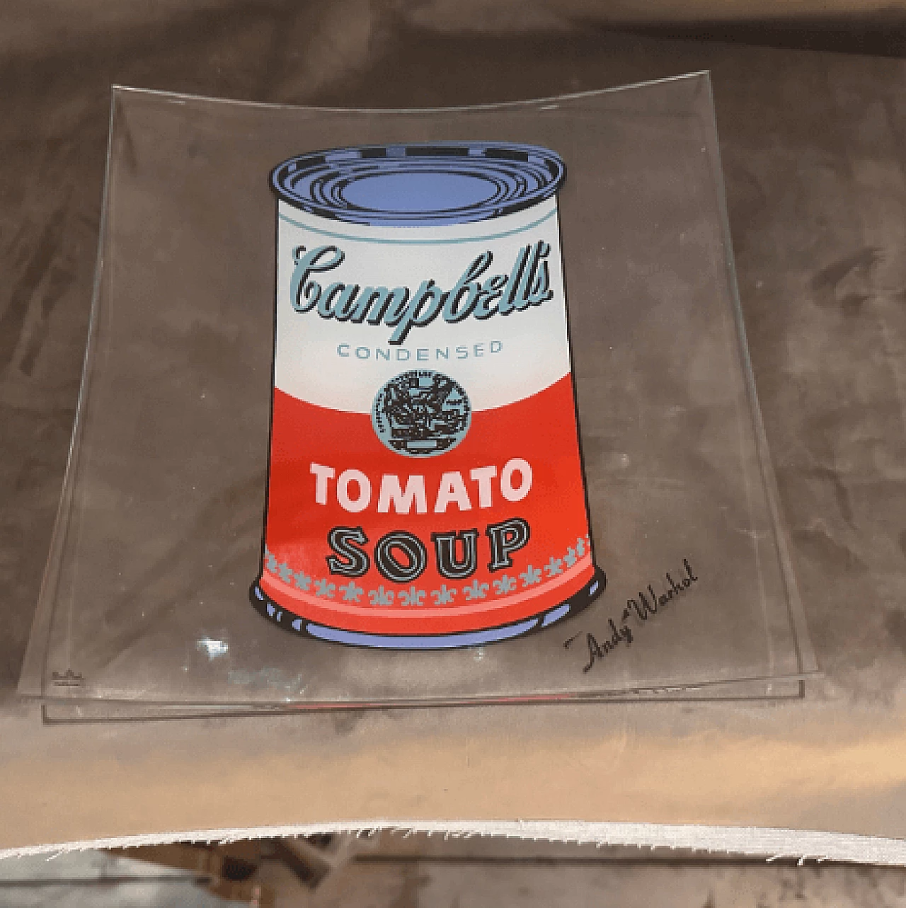 Glass ashtray by Rosenthal with Andy Warhol's Campbell's Soup