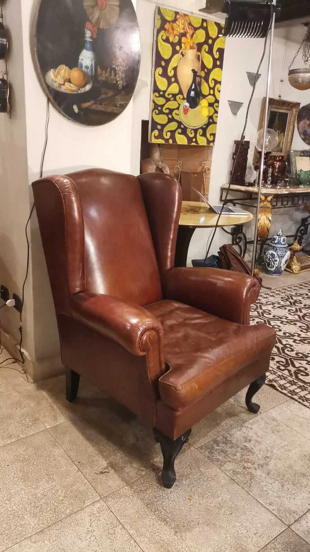 Leather and wood bergère armchair 1