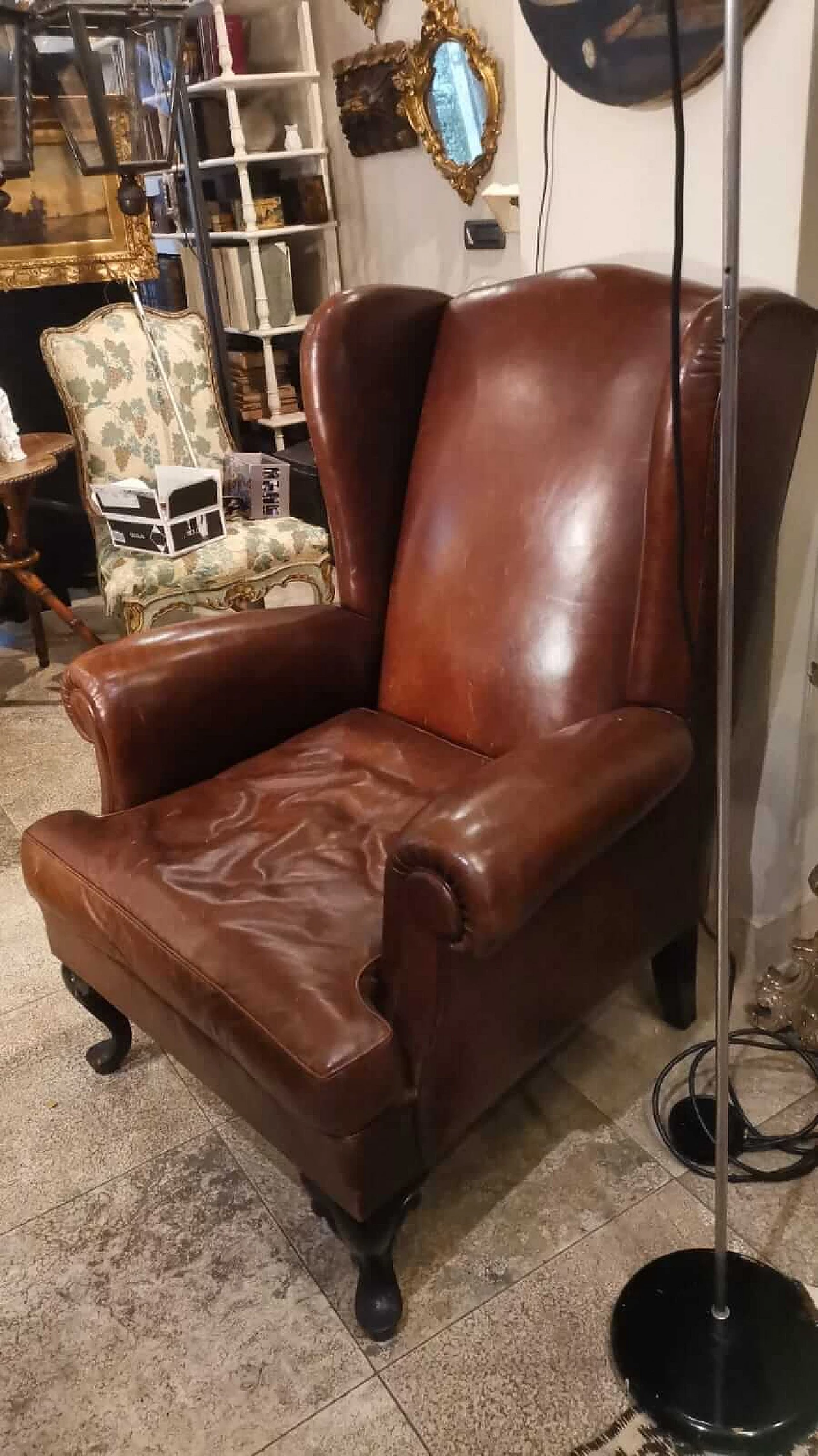 Leather and wood bergère armchair 2
