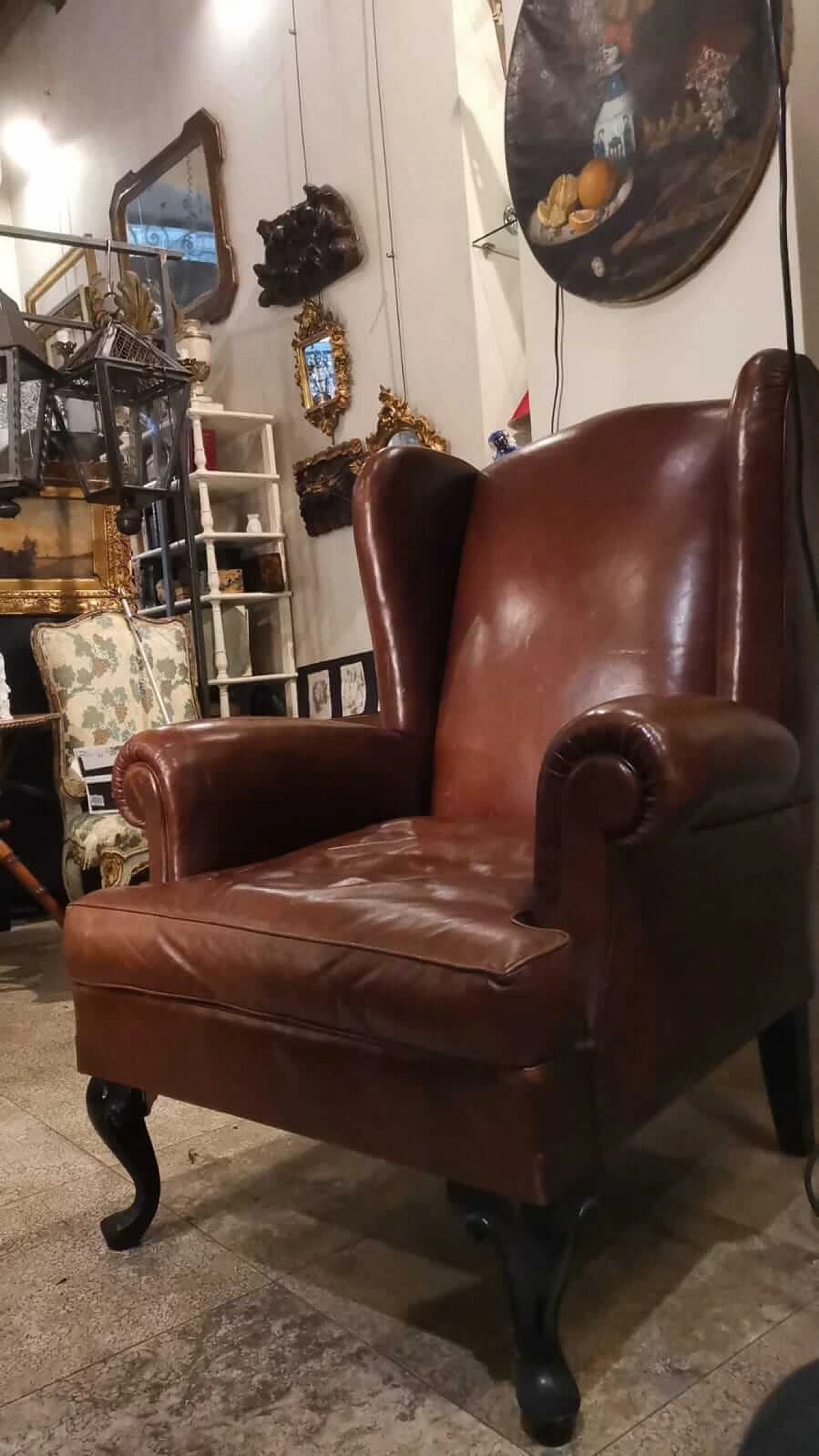 Leather and wood bergère armchair 3