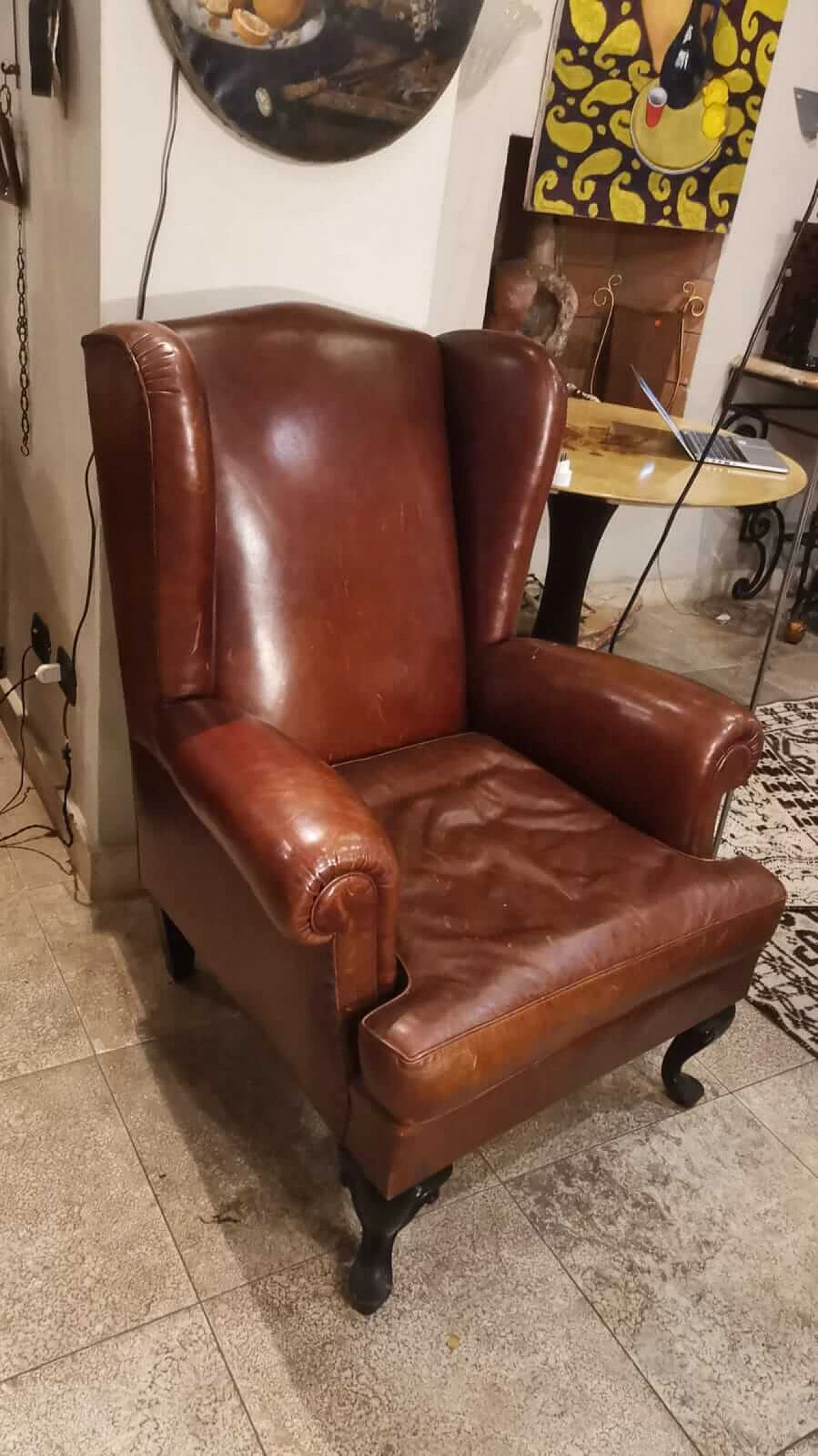 Leather and wood bergère armchair 5