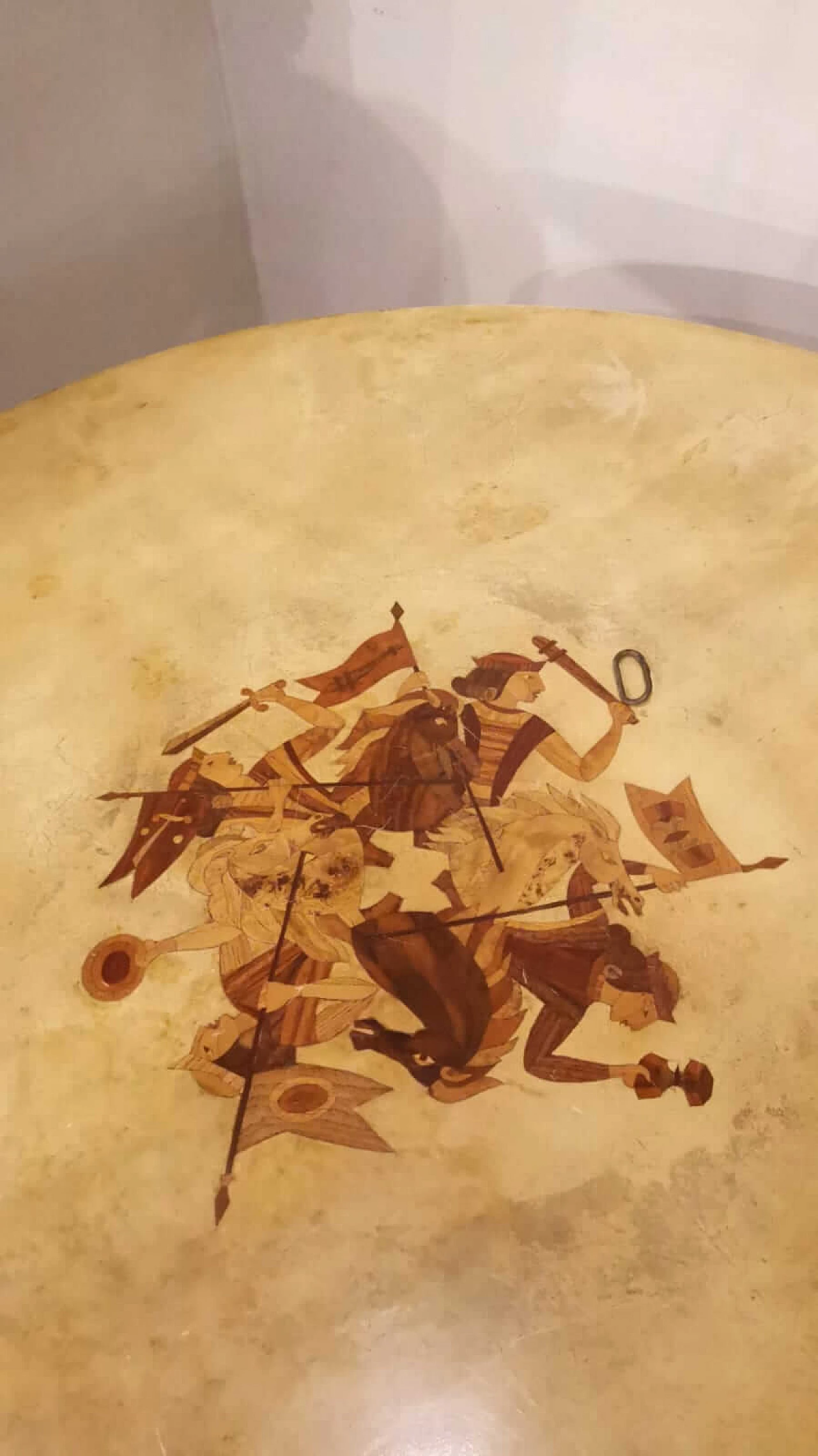 Marble and parchment table with Bergamo playing cards inlay, 1950s 1