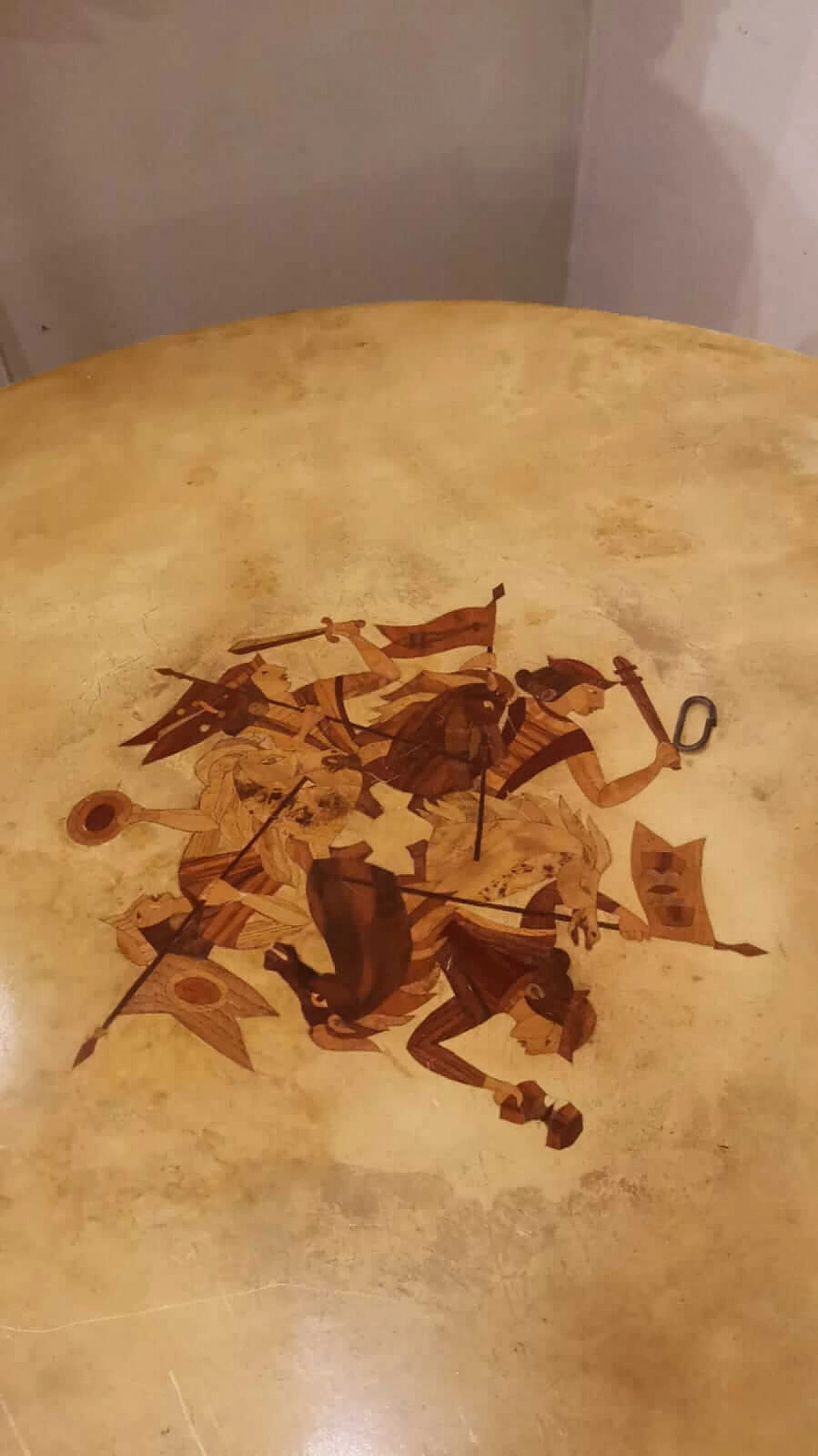 Marble and parchment table with Bergamo playing cards inlay, 1950s 2