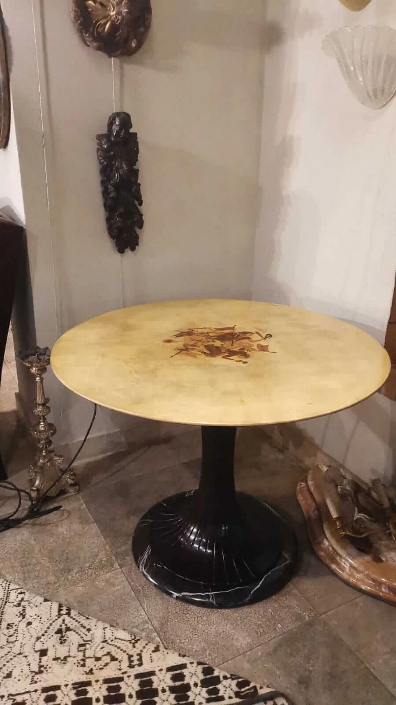Marble and parchment table with Bergamo playing cards inlay, 1950s 3