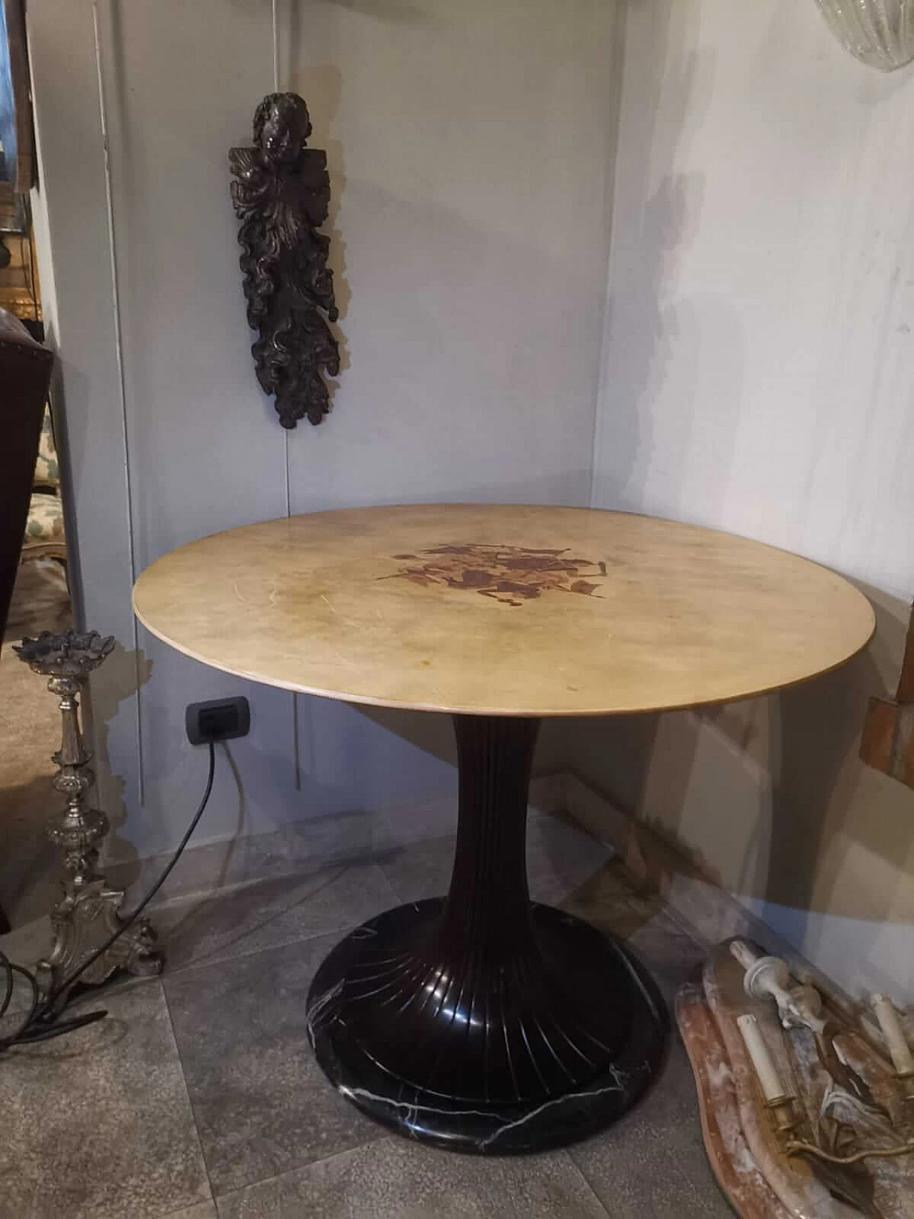 Marble and parchment table with Bergamo playing cards inlay, 1950s 8