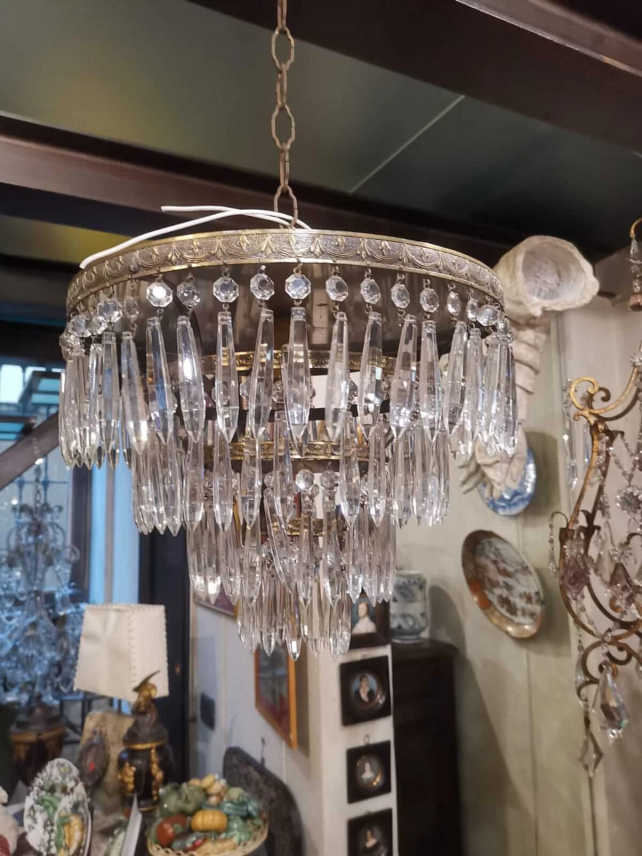 Glass and metal chandelier, 1950s 1