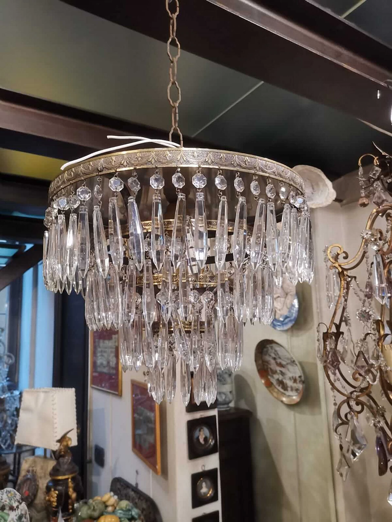 Glass and metal chandelier, 1950s 2