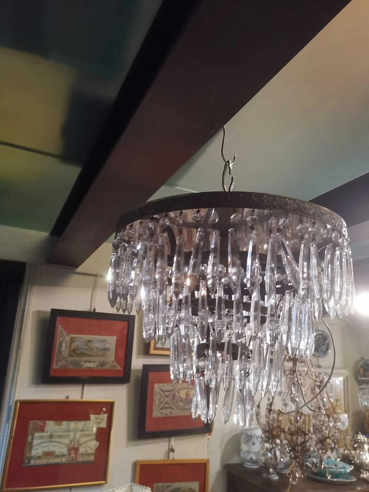 Glass and metal chandelier, 1950s 3