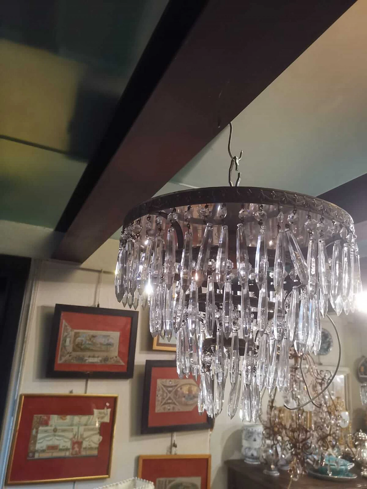 Glass and metal chandelier, 1950s 4