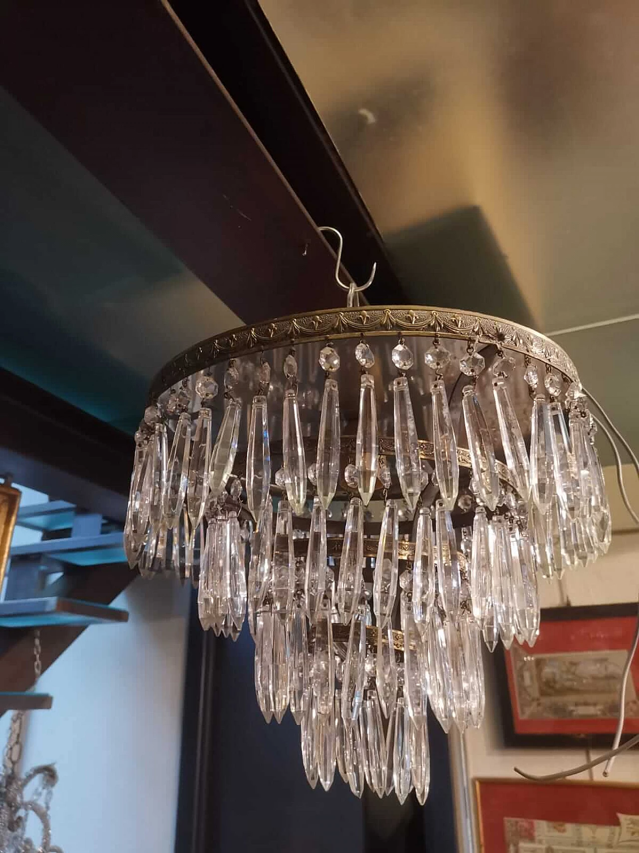 Glass and metal chandelier, 1950s 5