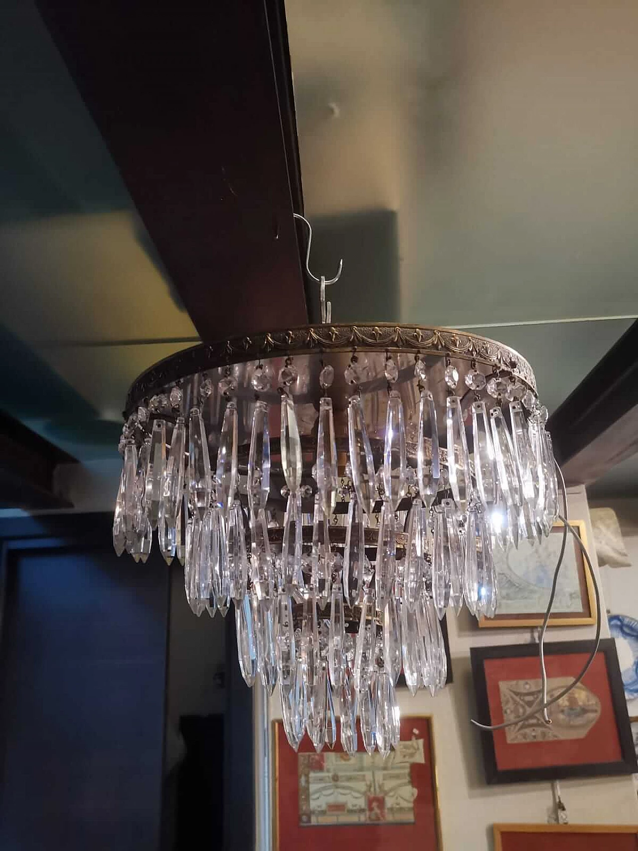 Glass and metal chandelier, 1950s 6