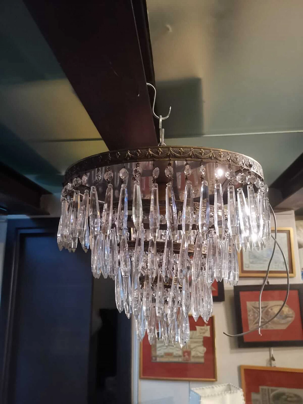 Glass and metal chandelier, 1950s 7