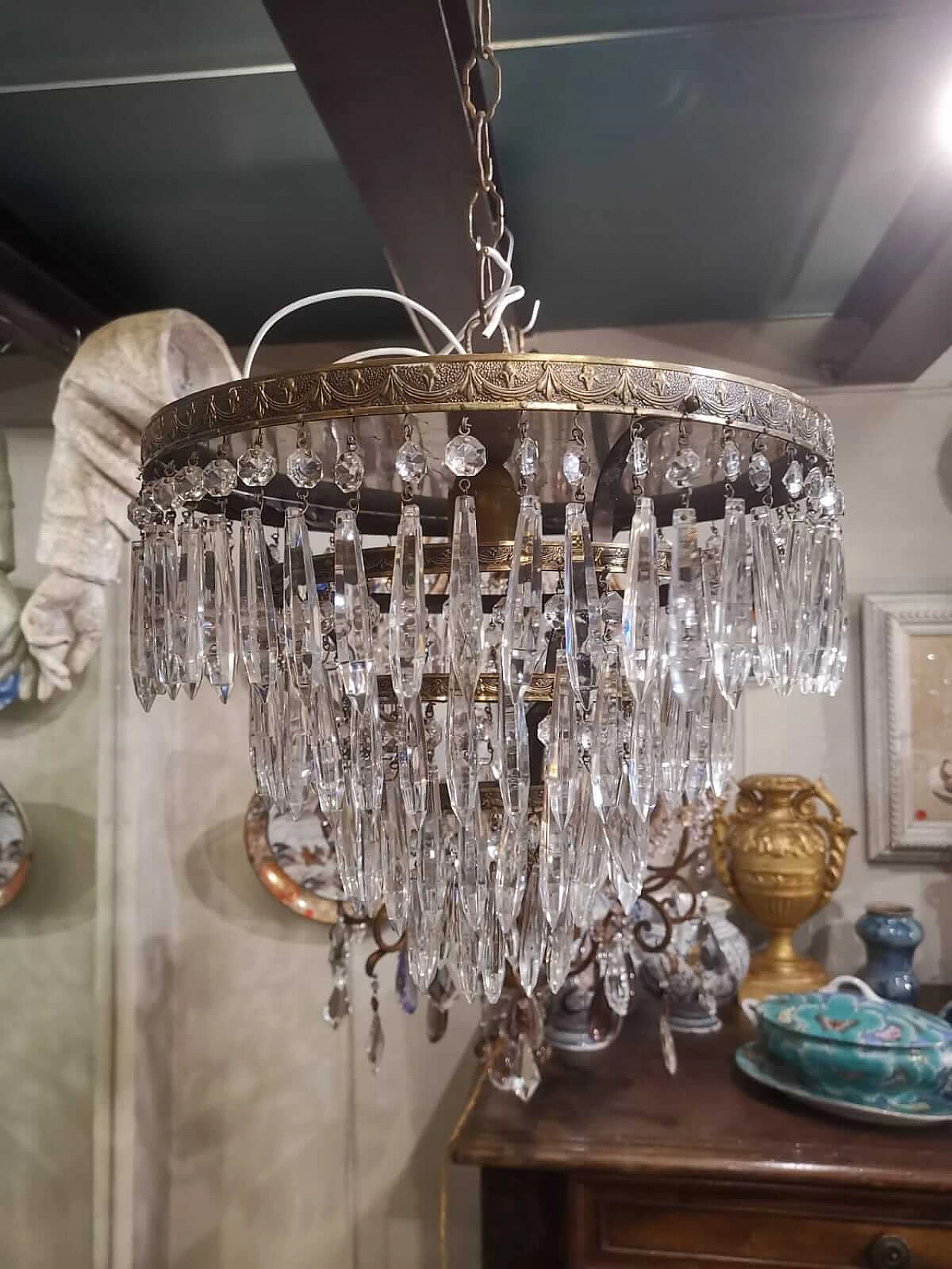 Glass and metal chandelier, 1950s 9