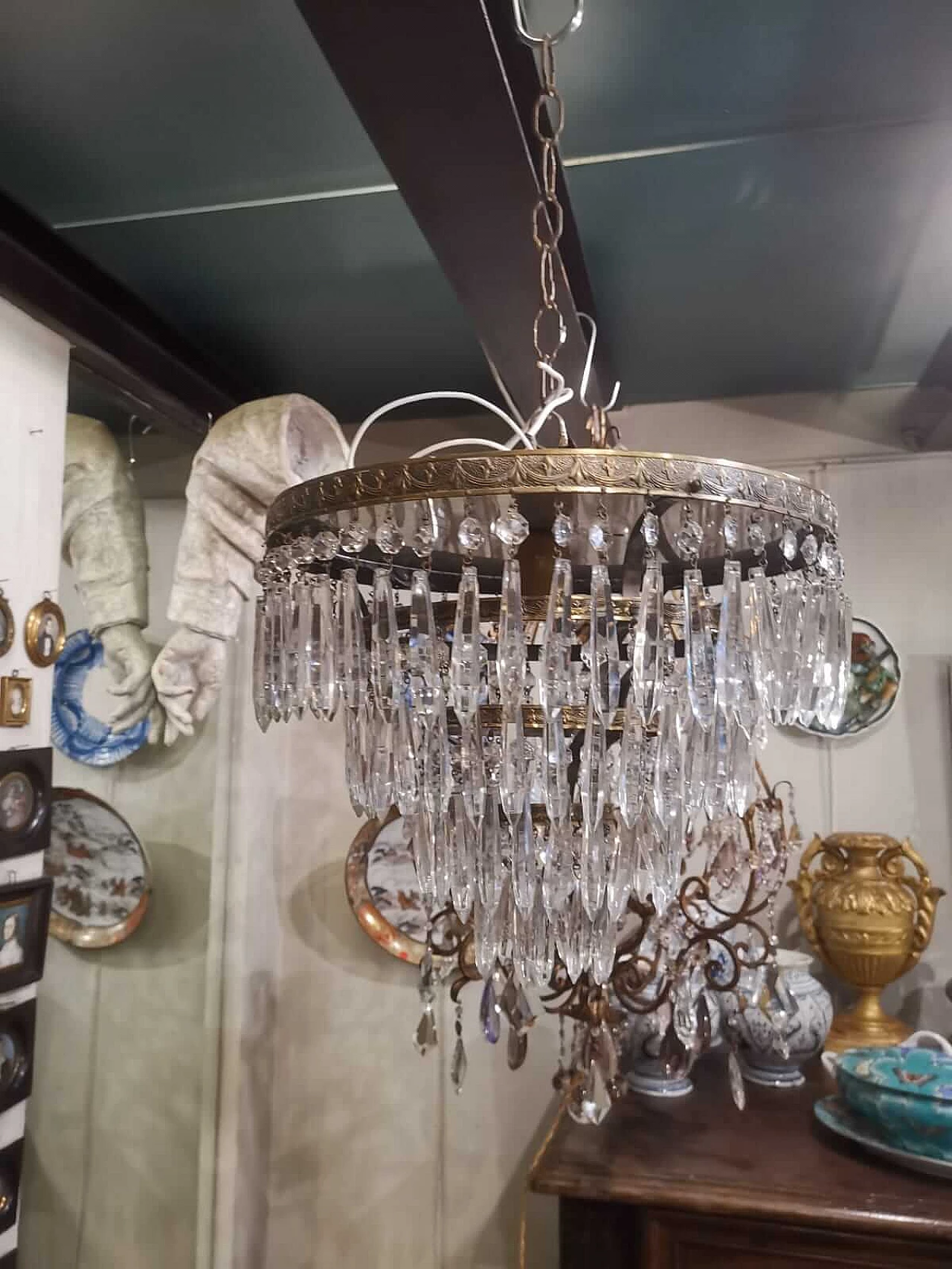 Glass and metal chandelier, 1950s 10