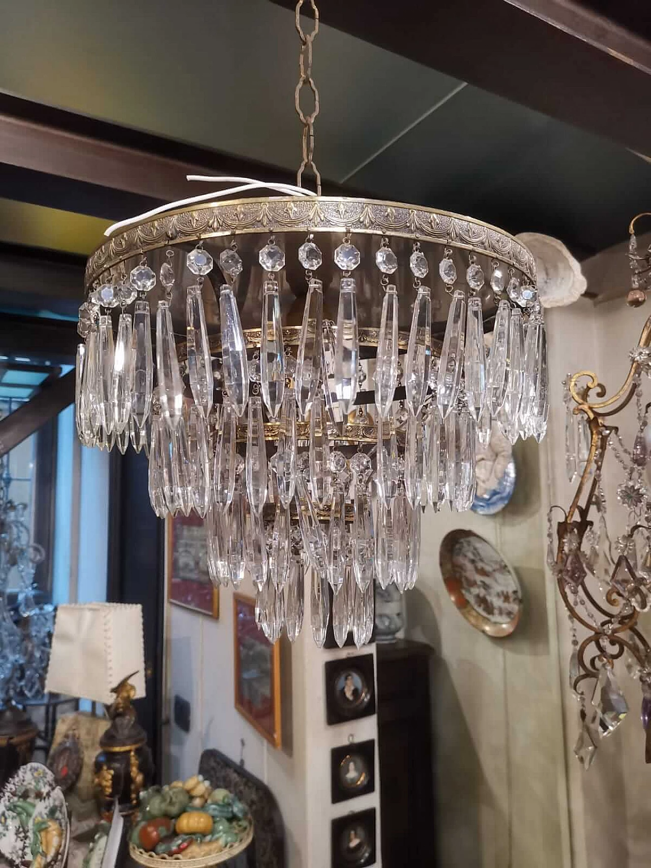 Glass and metal chandelier, 1950s 11