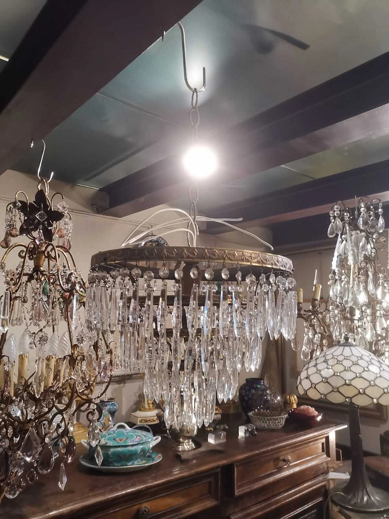 Glass and metal chandelier, 1950s 12