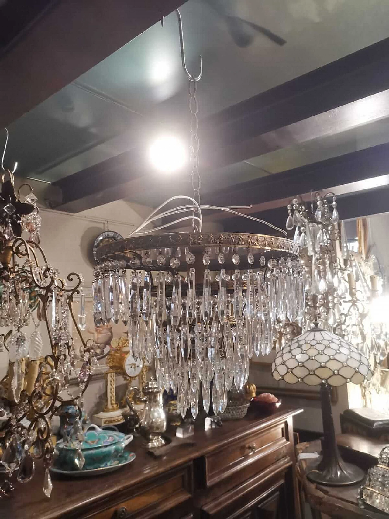 Glass and metal chandelier, 1950s 13