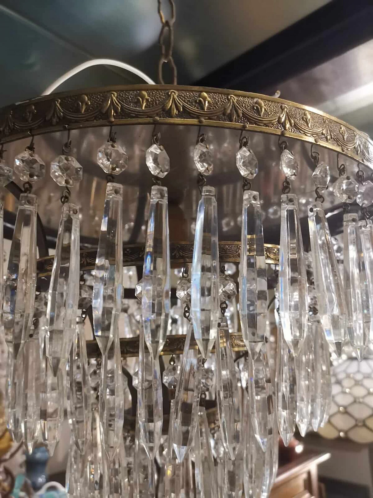 Glass and metal chandelier, 1950s 14
