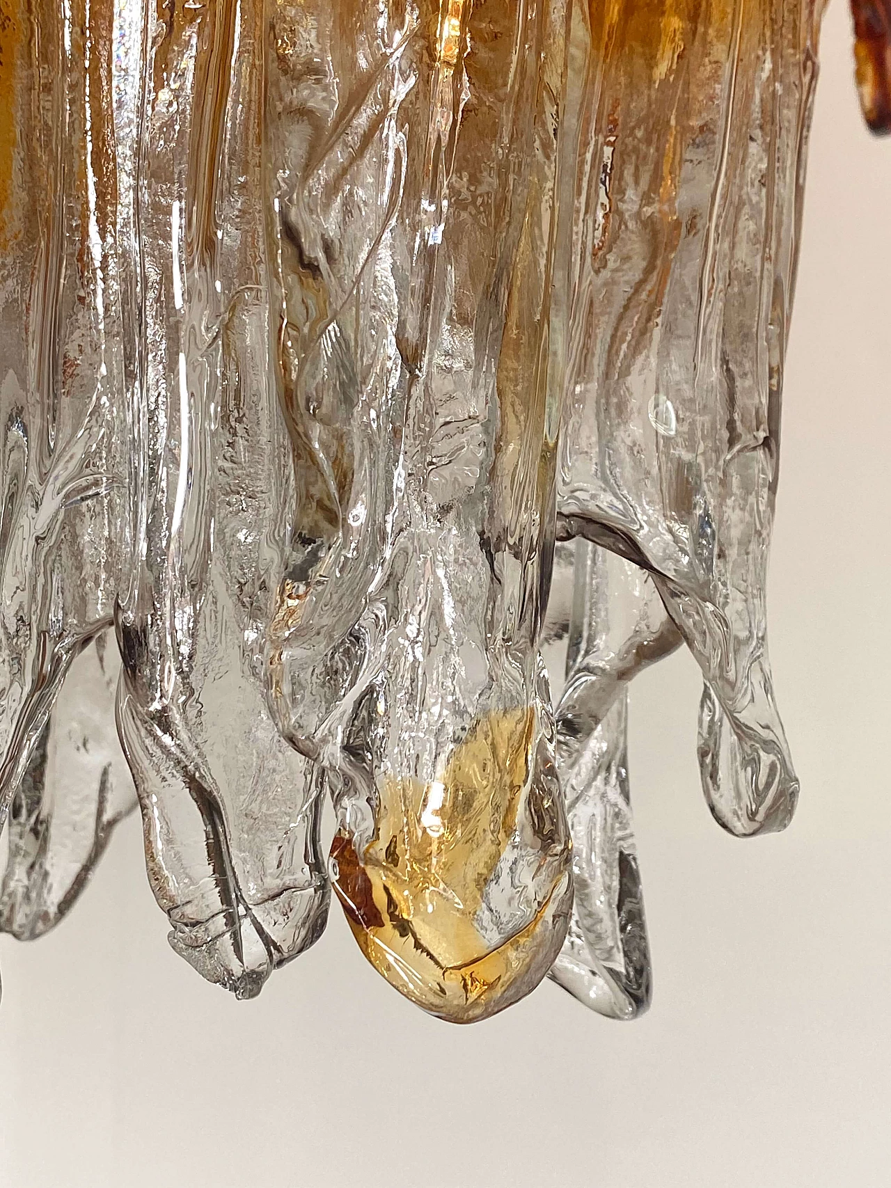 Coppia di lampadari in acciaio cromato e vetro di Murano, anni '70 7