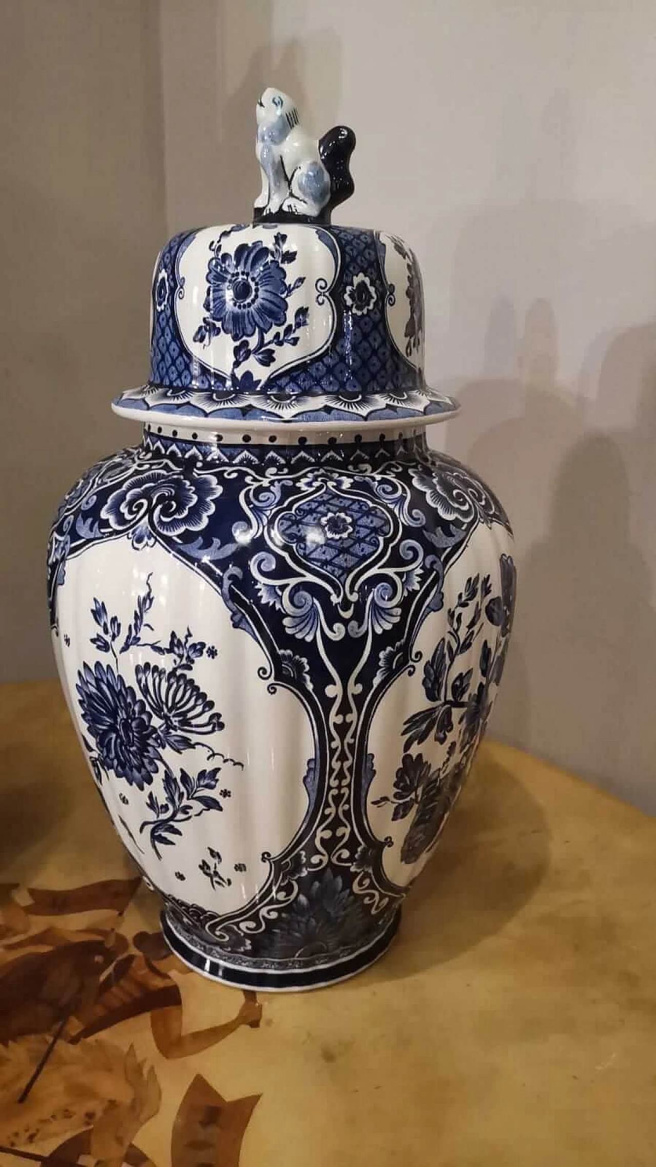 Pair of Delft ceramic lidded vases 2