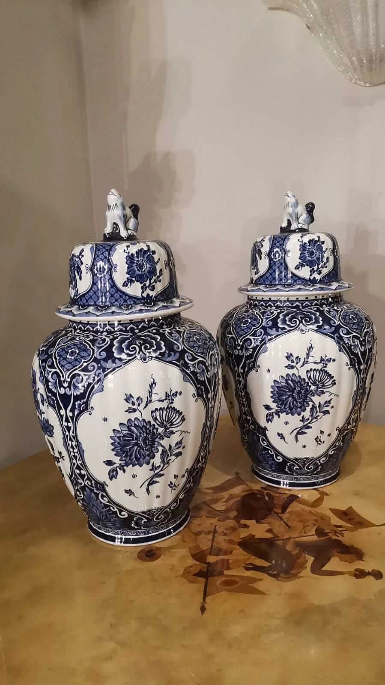 Pair of Delft ceramic lidded vases 5