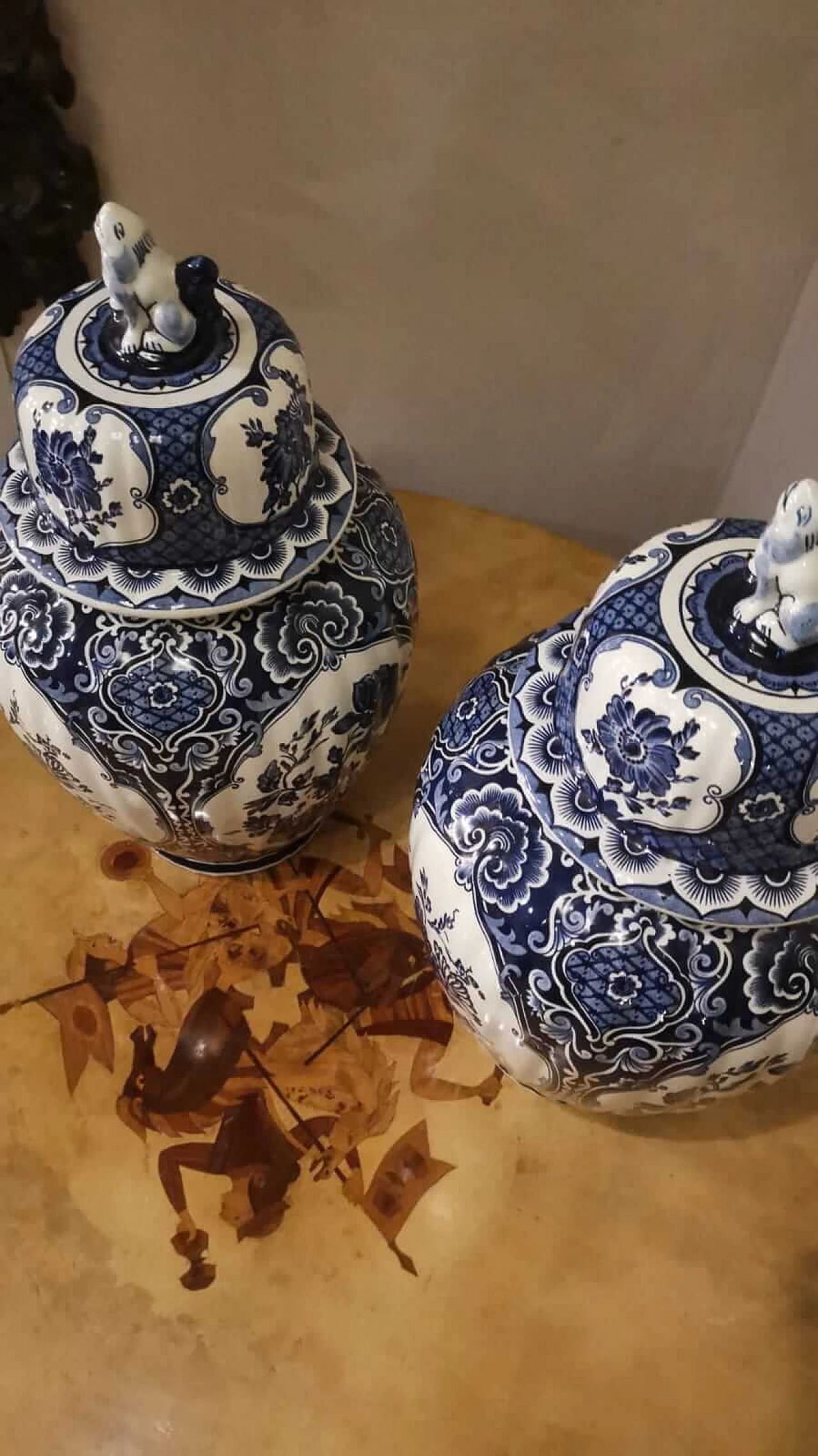 Pair of Delft ceramic lidded vases 9