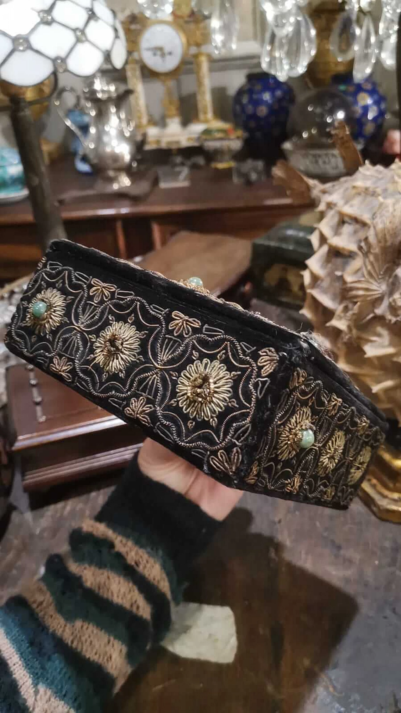 English chenille casket with embroidery and stones, late 19th century 1