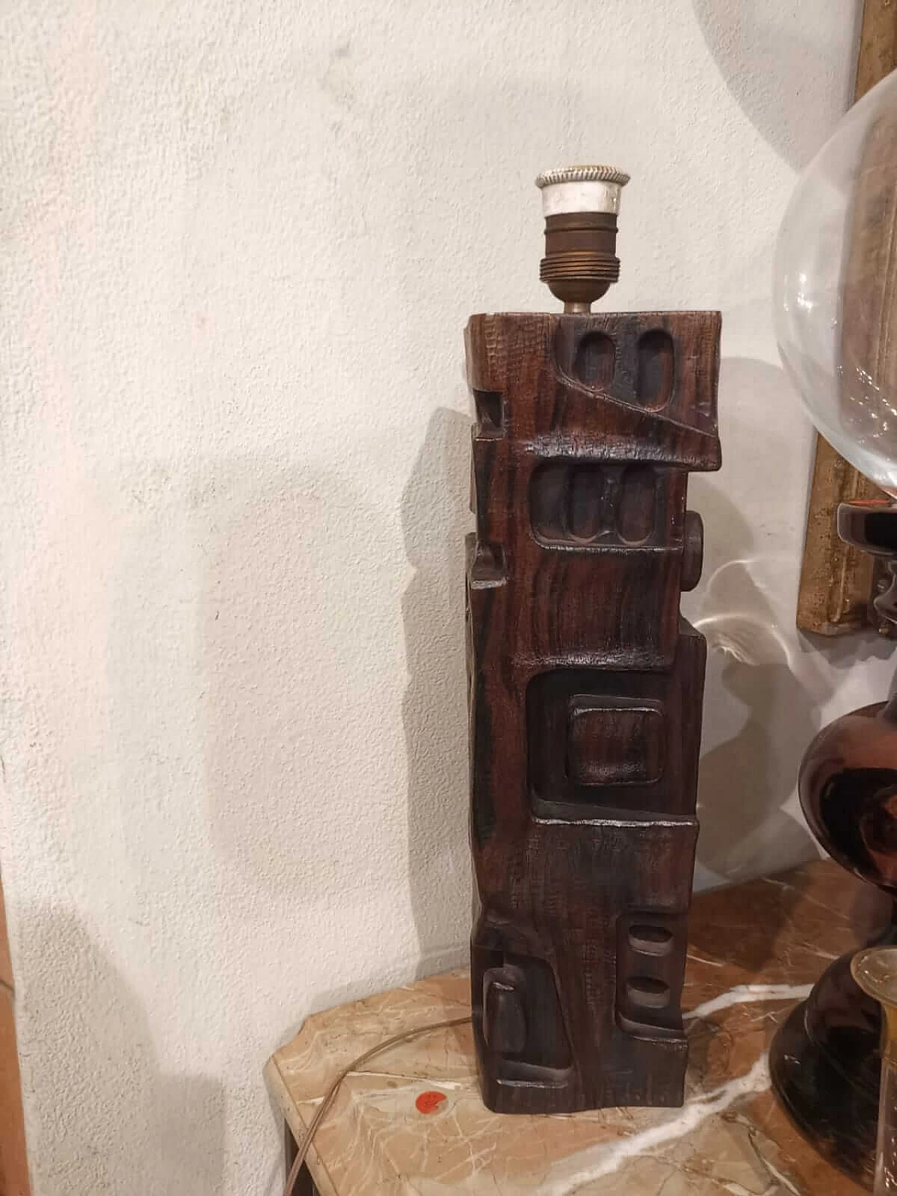 Sardinian carved wood table lamp, 1970s 1