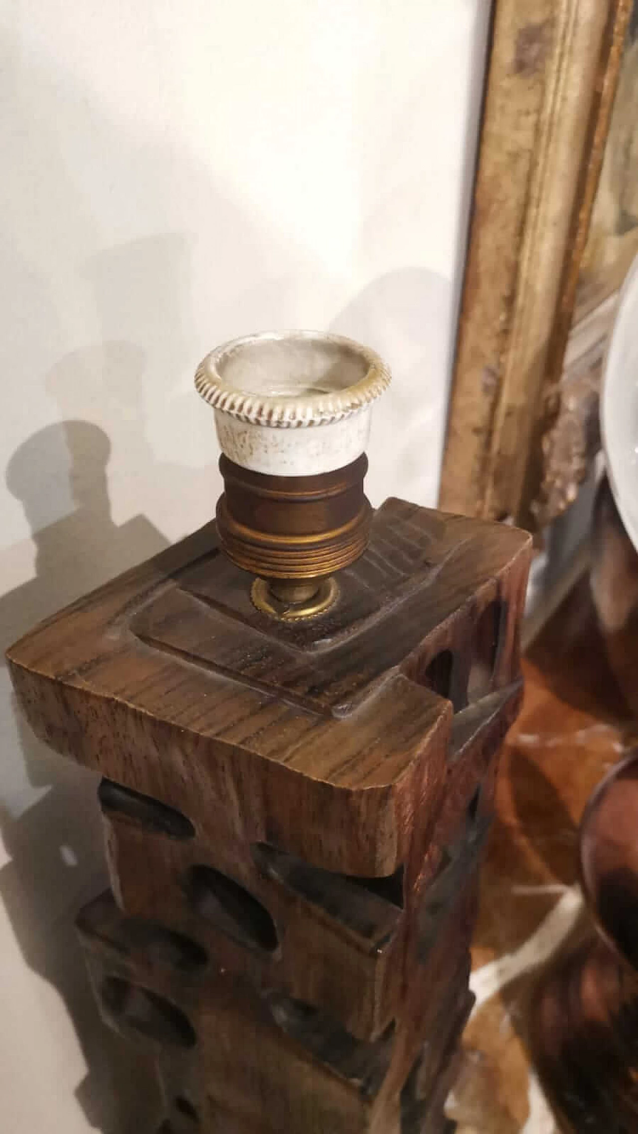 Sardinian carved wood table lamp, 1970s 3