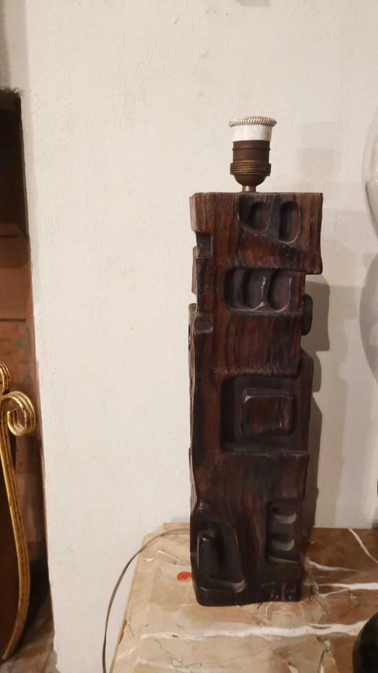 Sardinian carved wood table lamp, 1970s 5