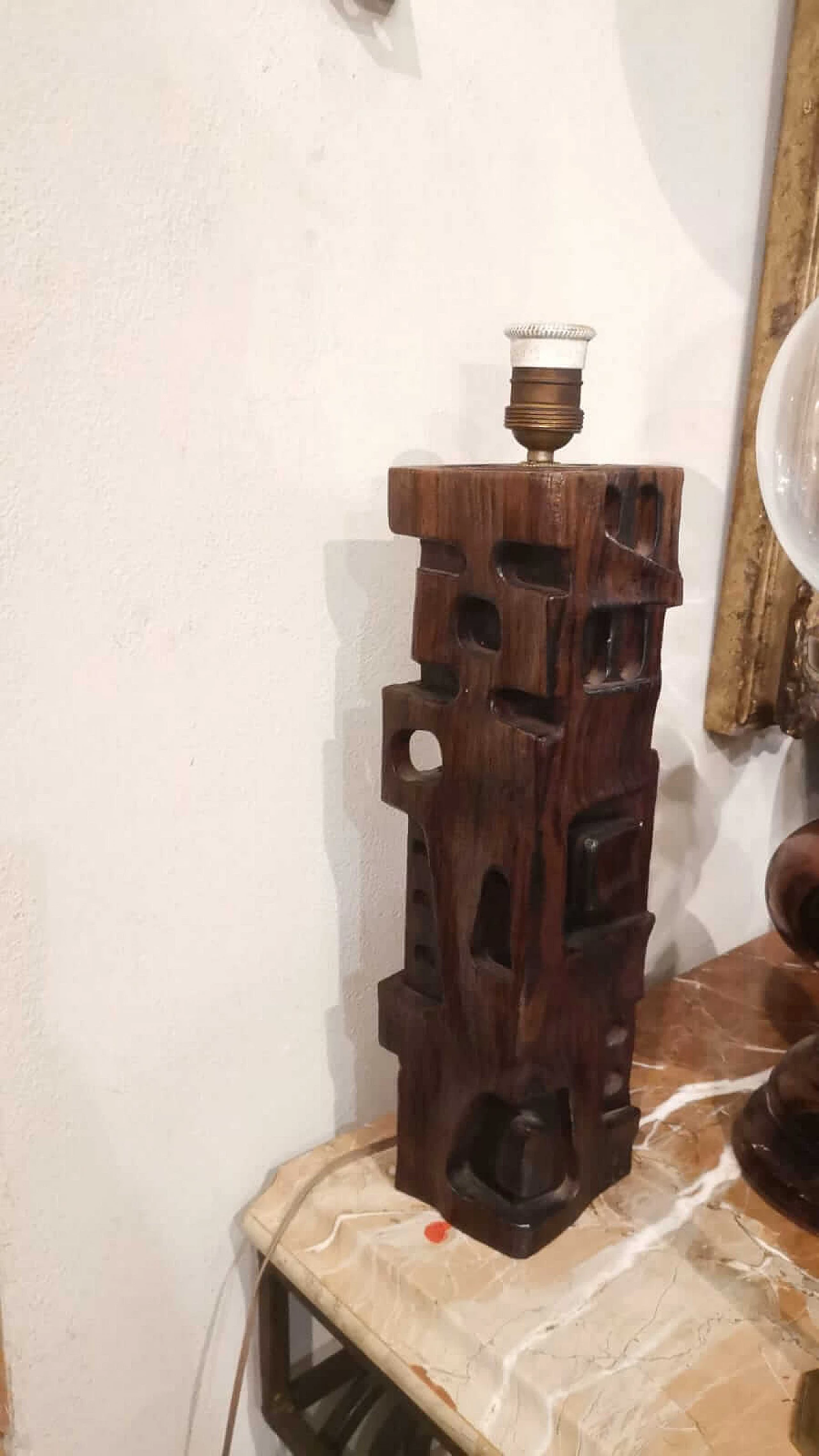 Sardinian carved wood table lamp, 1970s 6