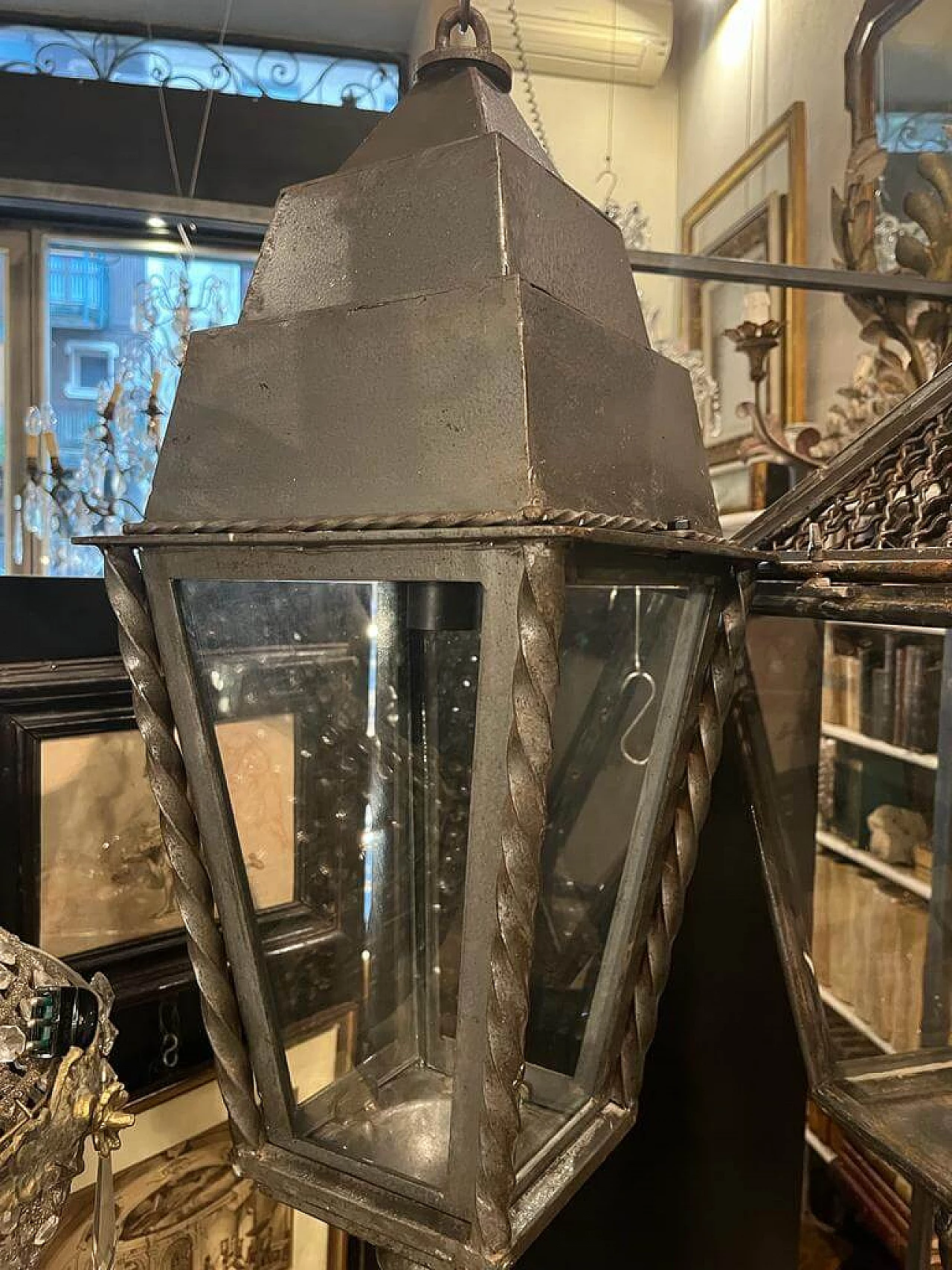 Iron hanging lantern with twisted decorations 1