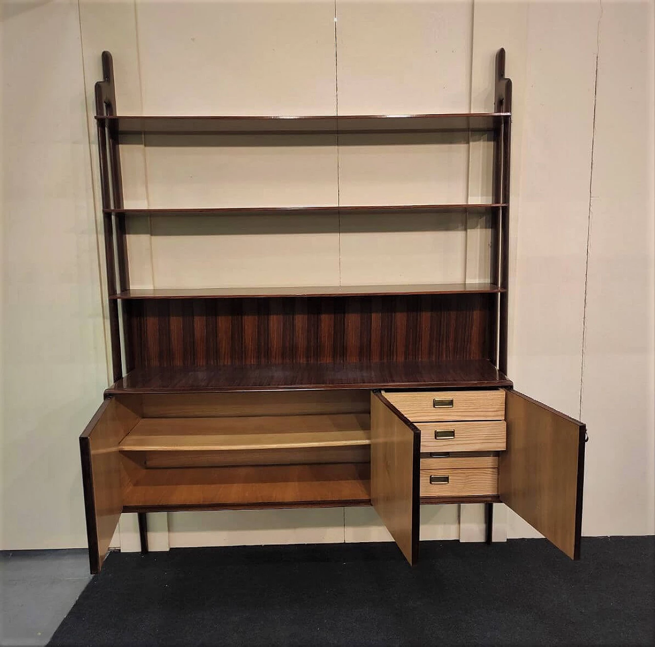 Exotic wood veneered bookcase by Vittorio Dassi, 1950s 7