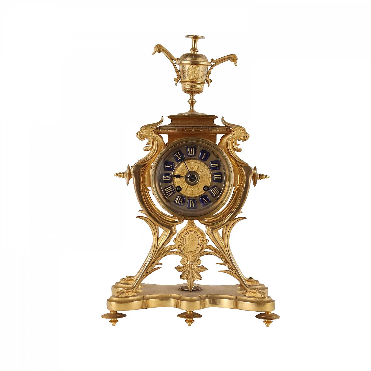 Orologio da appoggio in bronzo dorato, terzo quarto '800 1