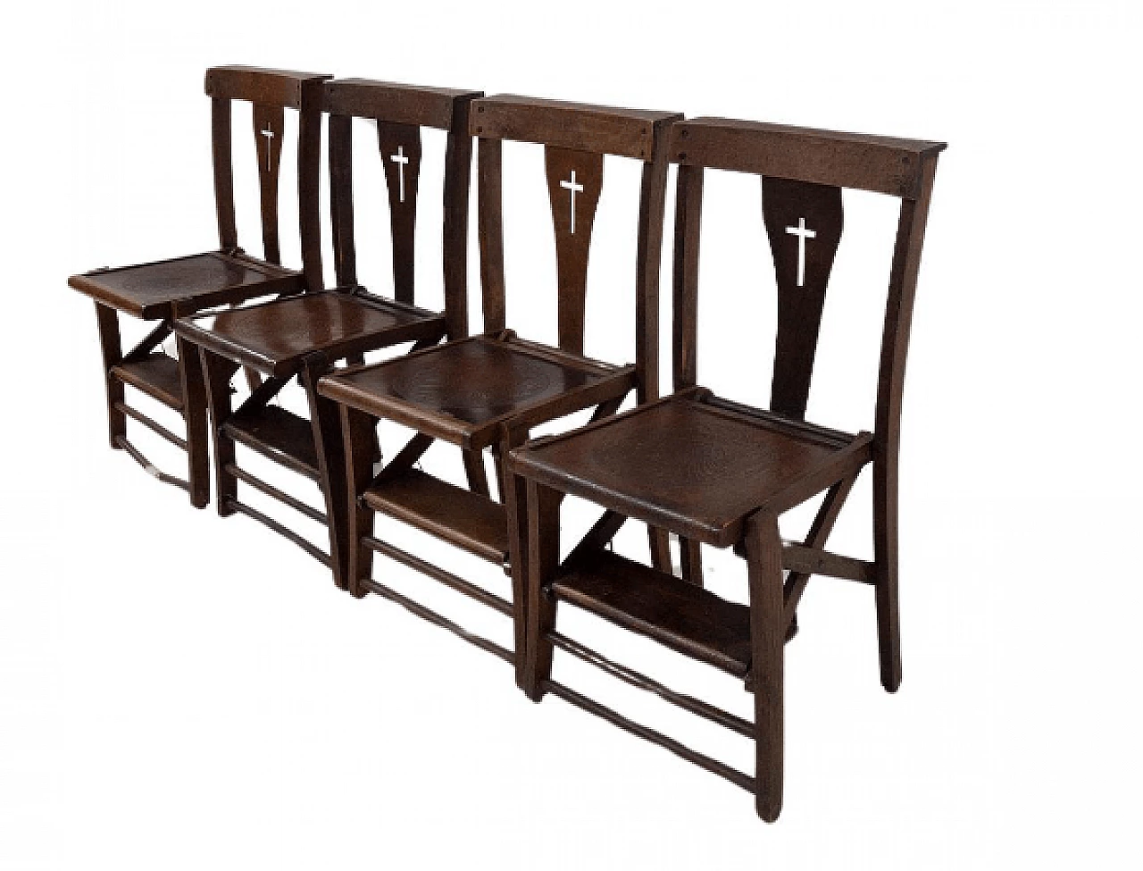 4 Ecclesiastical chairs with kneeling-stool by Caloi, 1930s 1