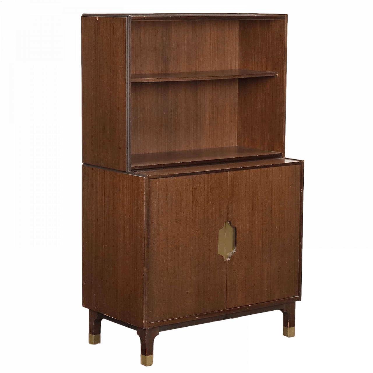 Exotic wood veneered sideboard with handles and brass-plated aluminium feet, 1960s 11
