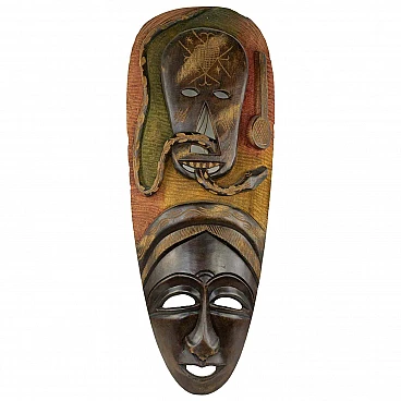Maschera decorativa in legno e tessuto, anni '50
