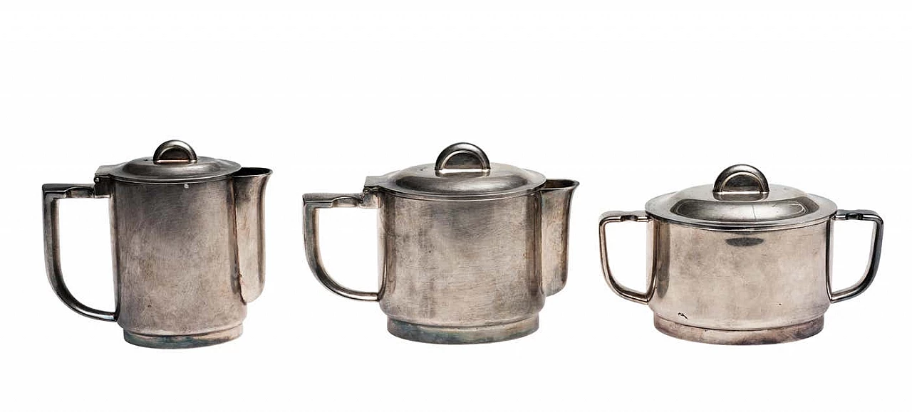 Caffettiera, lattiera e zuccheriera placcate in argento di Giò Ponti e Arthur Krupp Berndorf, anni '30 3