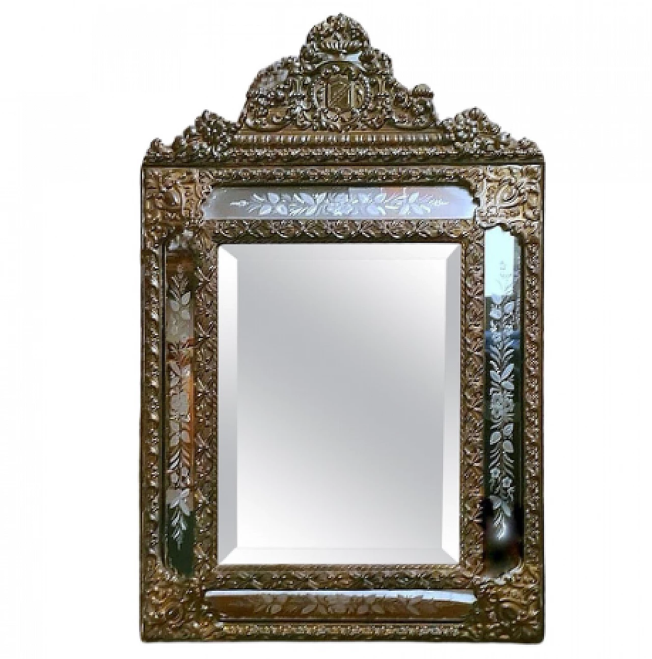 Napoleon III repoussé burnished brass mirror, mid-19th century 1