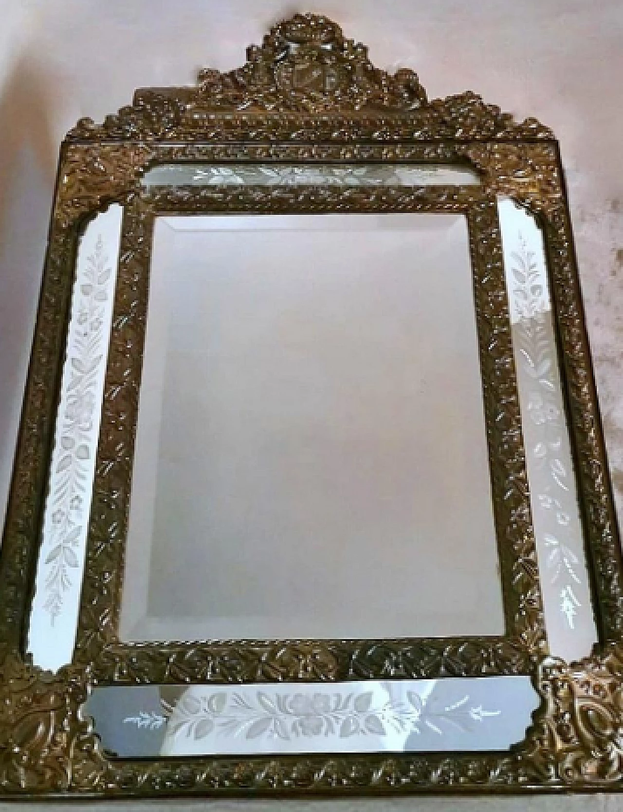 Napoleon III repoussé burnished brass mirror, mid-19th century 4