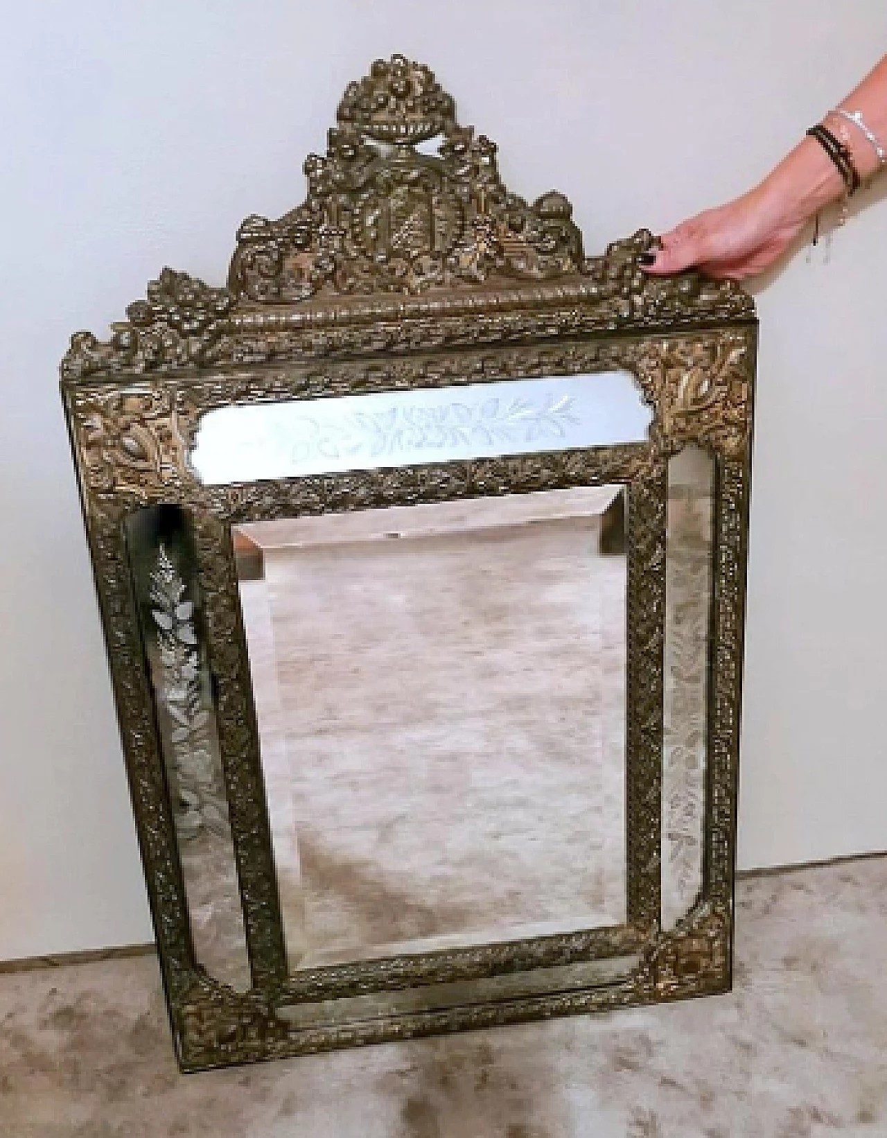Napoleon III repoussé burnished brass mirror, mid-19th century 18