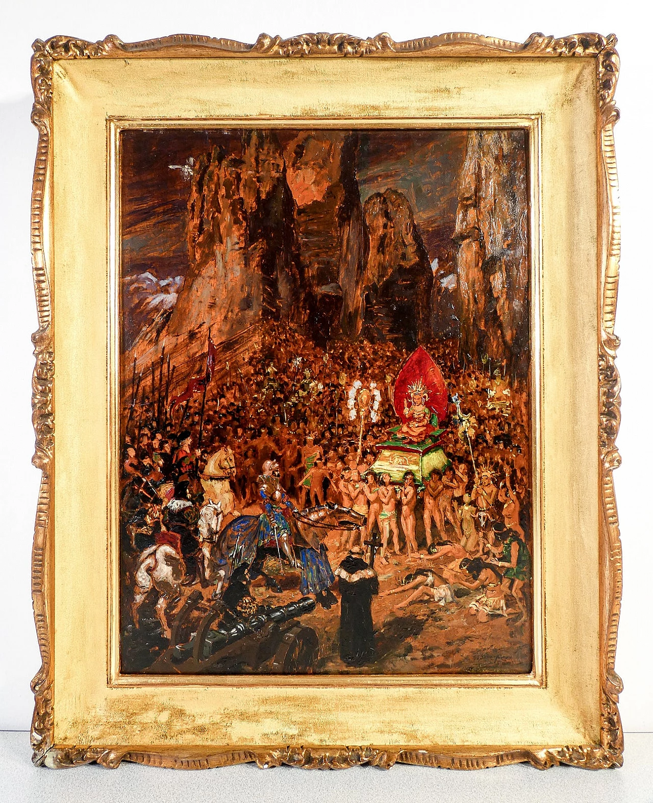 Gustave Alaux, Incontro fra Pizarro e il sovrano Inca Atahualpa, olio su tavola, inizio '900 1