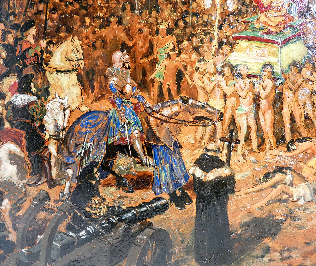 Gustave Alaux, Incontro fra Pizarro e il sovrano Inca Atahualpa, olio su tavola, inizio '900 5