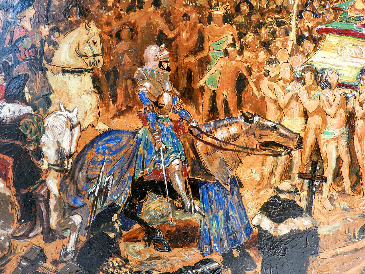 Gustave Alaux, Incontro fra Pizarro e il sovrano Inca Atahualpa, olio su tavola, inizio '900 6